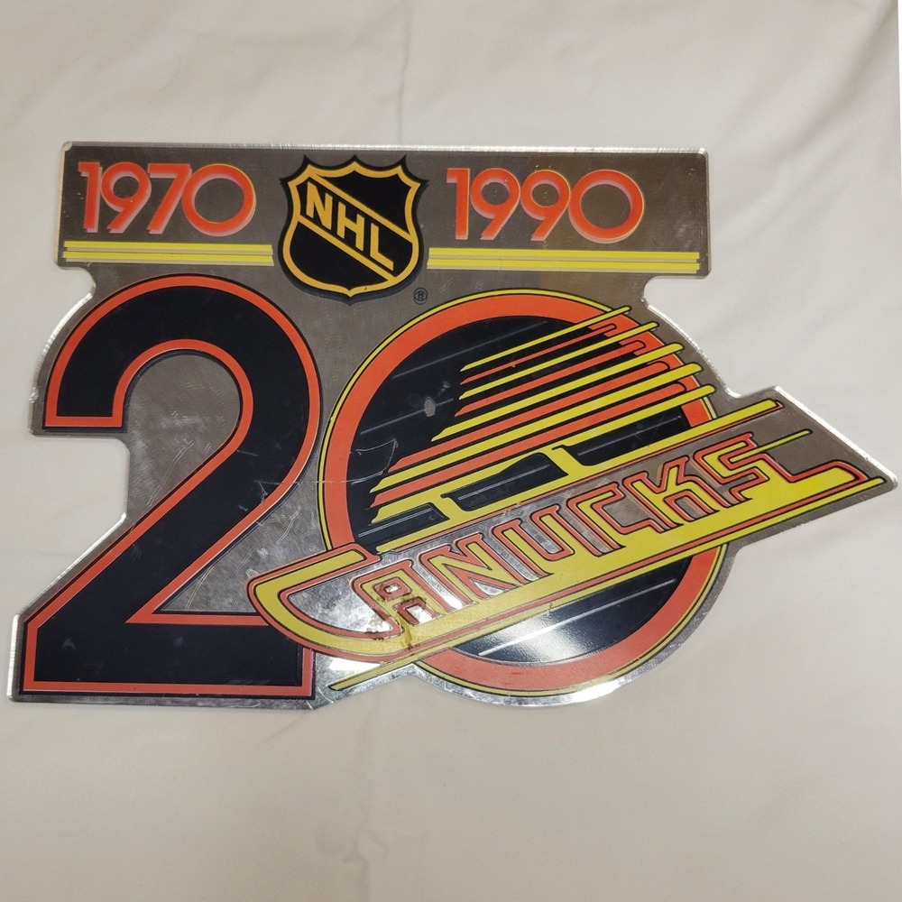 Vintage Vancouver Canucks 20th Anniversary NHL Mirror Sign 1970-1990 Skate Logo